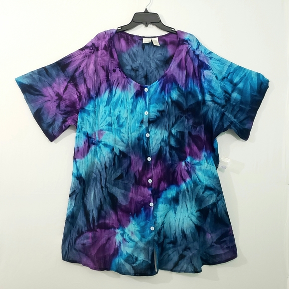 Roaman's Tops - Roaman's Tie Dye Gauzy Crinkle Tunic Top 3X
